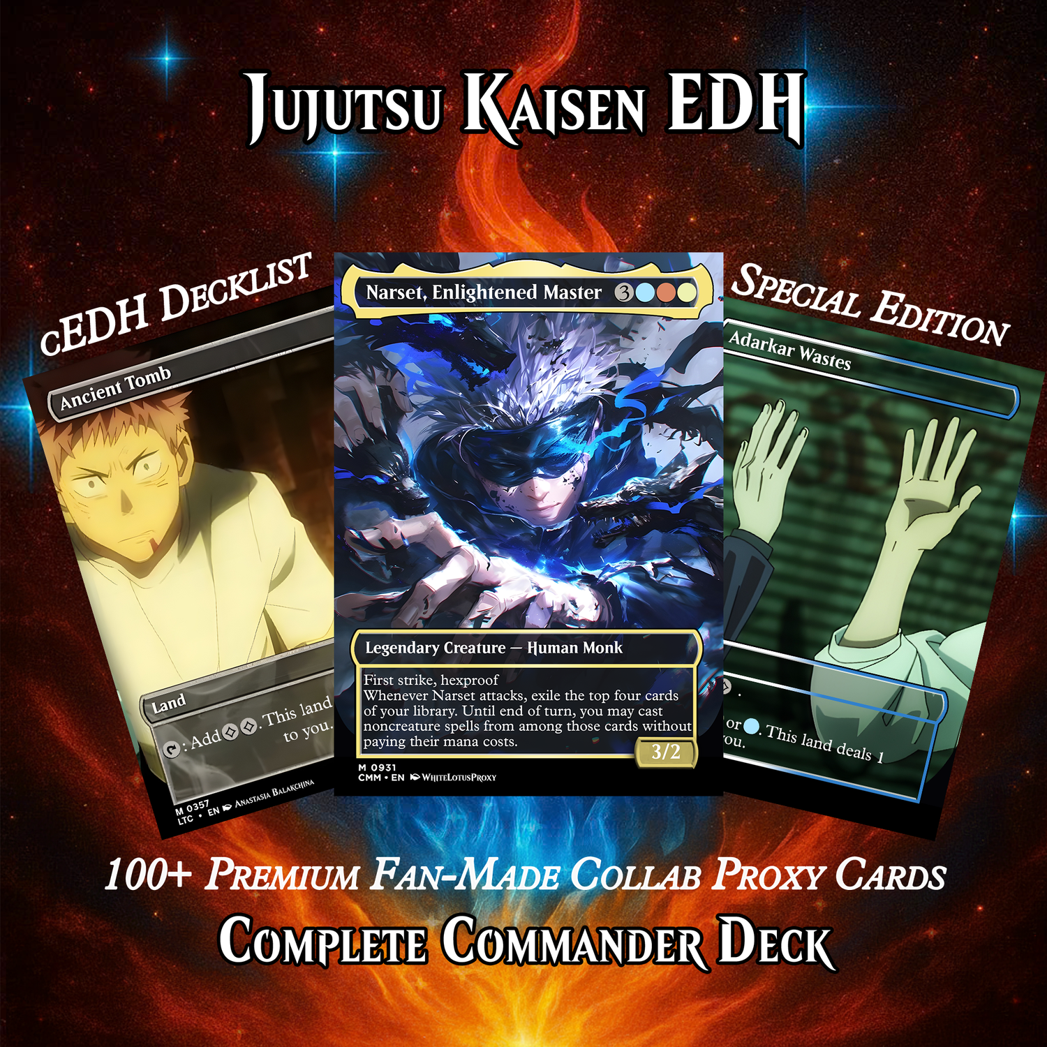 JUJUTSU KAISEN ANIME MTG PROXY COMMANDER DECK – PREMIUM COLLECTOR SET (103 CARDS)