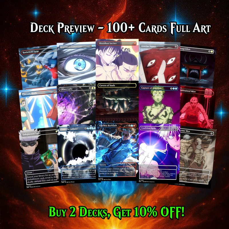 JUJUTSU KAISEN ANIME MTG PROXY COMMANDER DECK – PREMIUM COLLECTOR SET (103 CARDS)