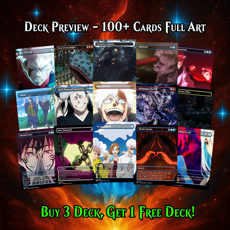 JUJUTSU KAISEN ANIME MTG PROXY COMMANDER DECK – PREMIUM COLLECTOR SET (103 CARDS)