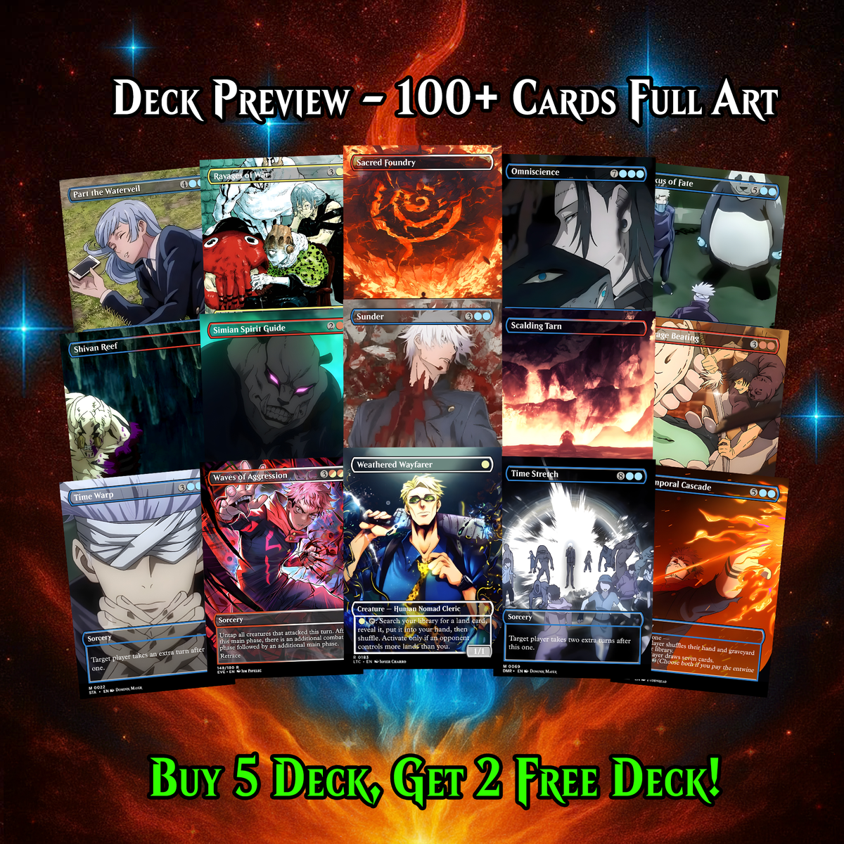 JUJUTSU KAISEN ANIME MTG PROXY COMMANDER DECK – PREMIUM COLLECTOR SET (103 CARDS)