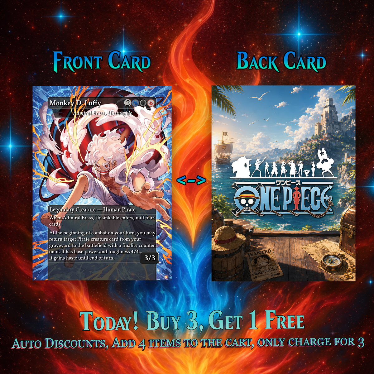 | New | Complete Anime Pirate Tribal Deck, Custom Gift EDH Deck, Custom Anime OP Pirate Deck, Treasure Tokens, Admiral Brass Unsinkable